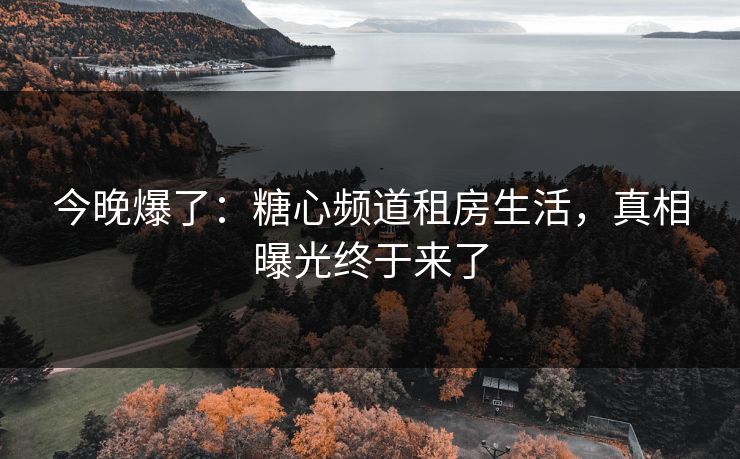 今晚爆了：糖心频道租房生活，真相曝光终于来了