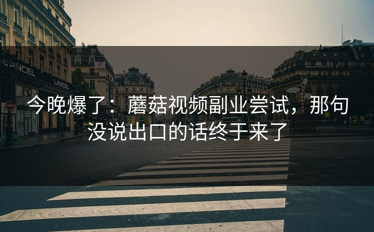 今晚爆了：蘑菇视频副业尝试，那句没说出口的话终于来了