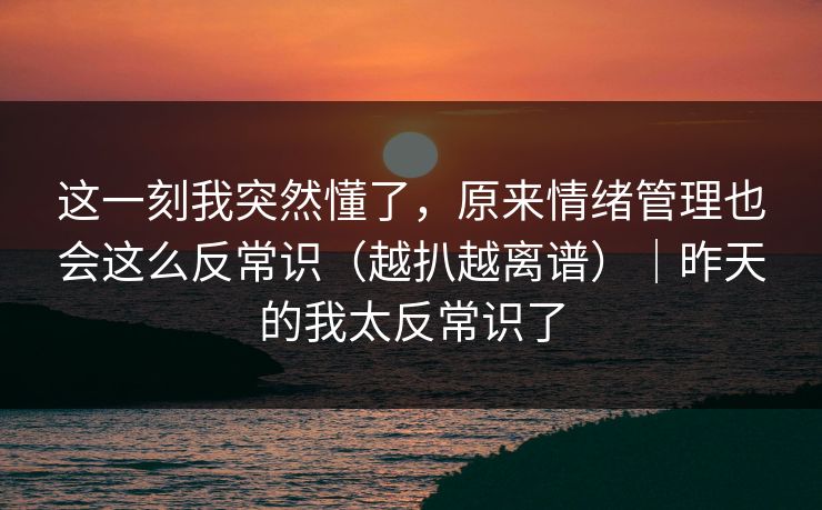 这一刻我突然懂了，原来情绪管理也会这么反常识（越扒越离谱）｜昨天的我太反常识了